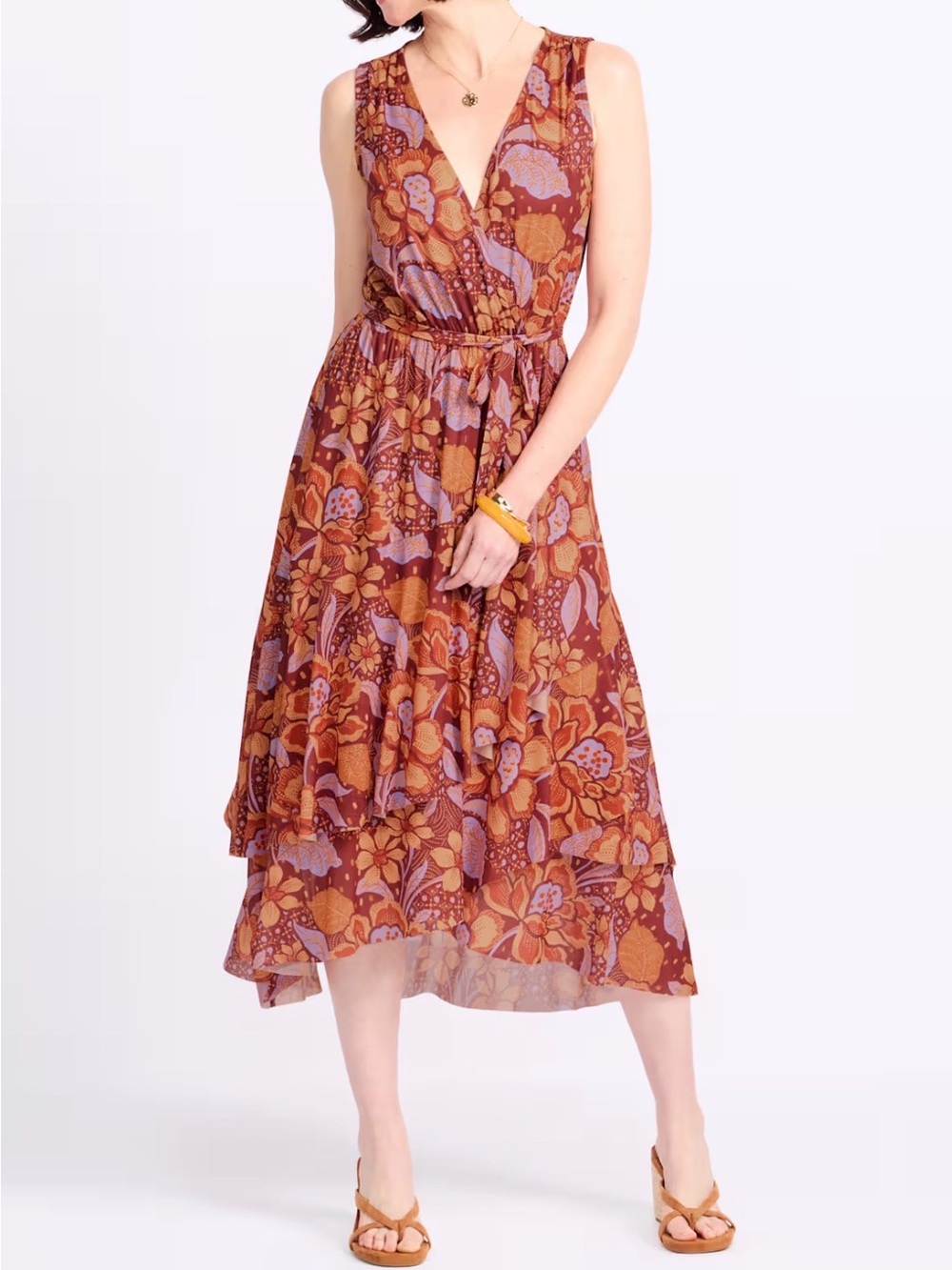 Market & Spruce Rust Floral Asymmetrical Tiered Skirt